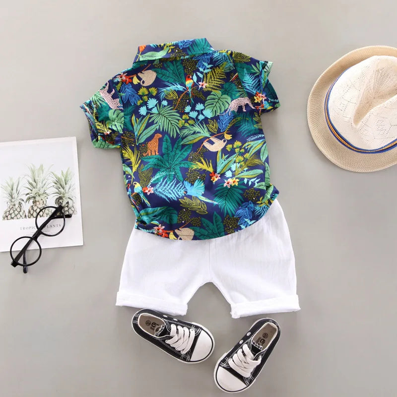 Baby Boys' Summer Two-Piece Set – Printed Short-Sleeve Shirt & Casual Shorts (Ages 0–5)