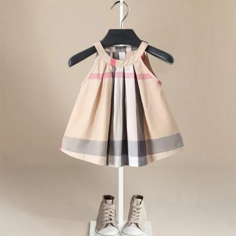 Cotton Children's Summer Clothing - Girl Plaid Princess Dresses