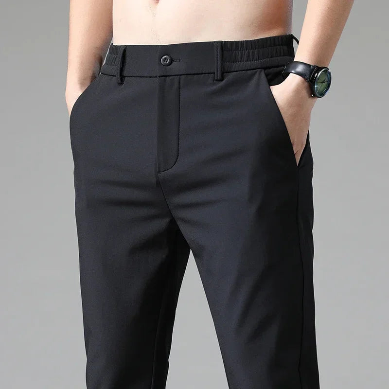 Pants Mens Stretch Korean Casual Slim Fit Elastic Waist Jogger Business Classic Trousers