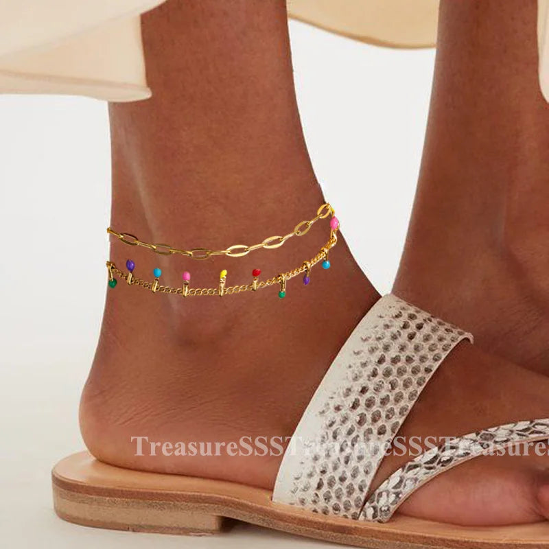 Gold Pearl Anklet - Summer Beach Stainless Steel Jewelry