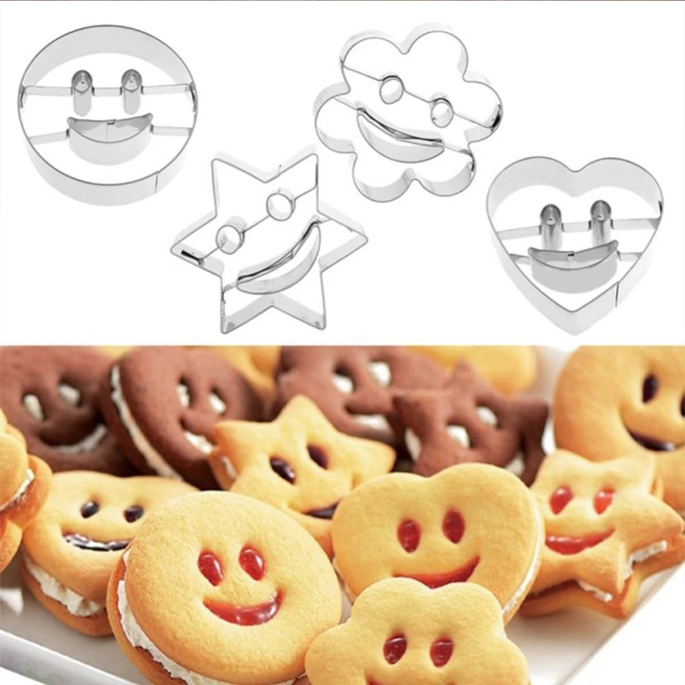 4Pcs Stainless Steel Smile Face Cookie Cutter Set - Baking Molds