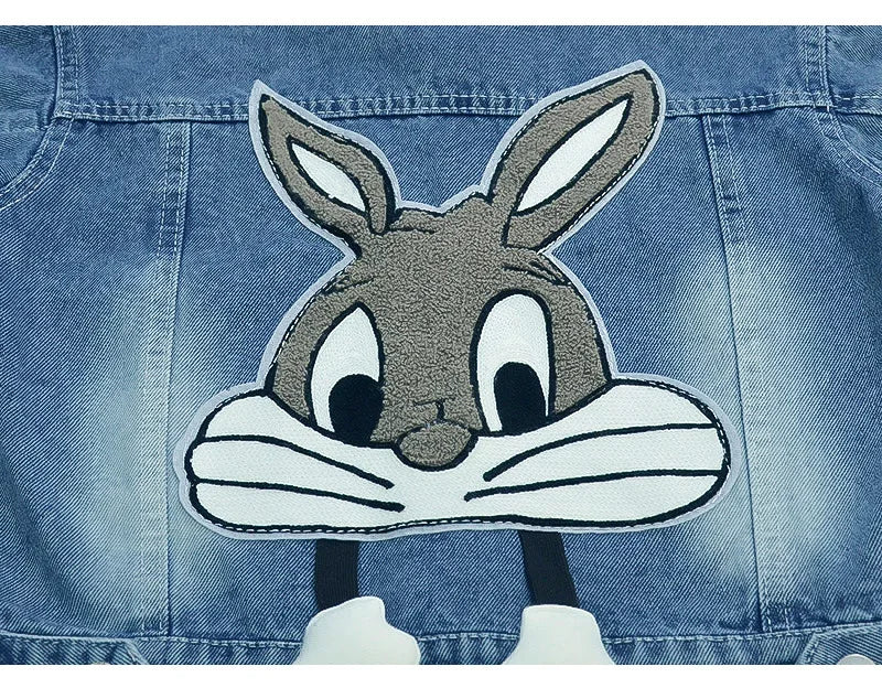 Girls' Denim Jacket – Embroidered Cartoon Rabbit Coat for Kids (Ages 2-7), Autumn Casual Outerwear