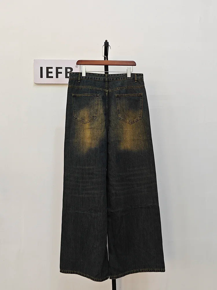 Vintage Men's Baggy Denim Trousers - Streetwear Wide-Leg Distressed Pants