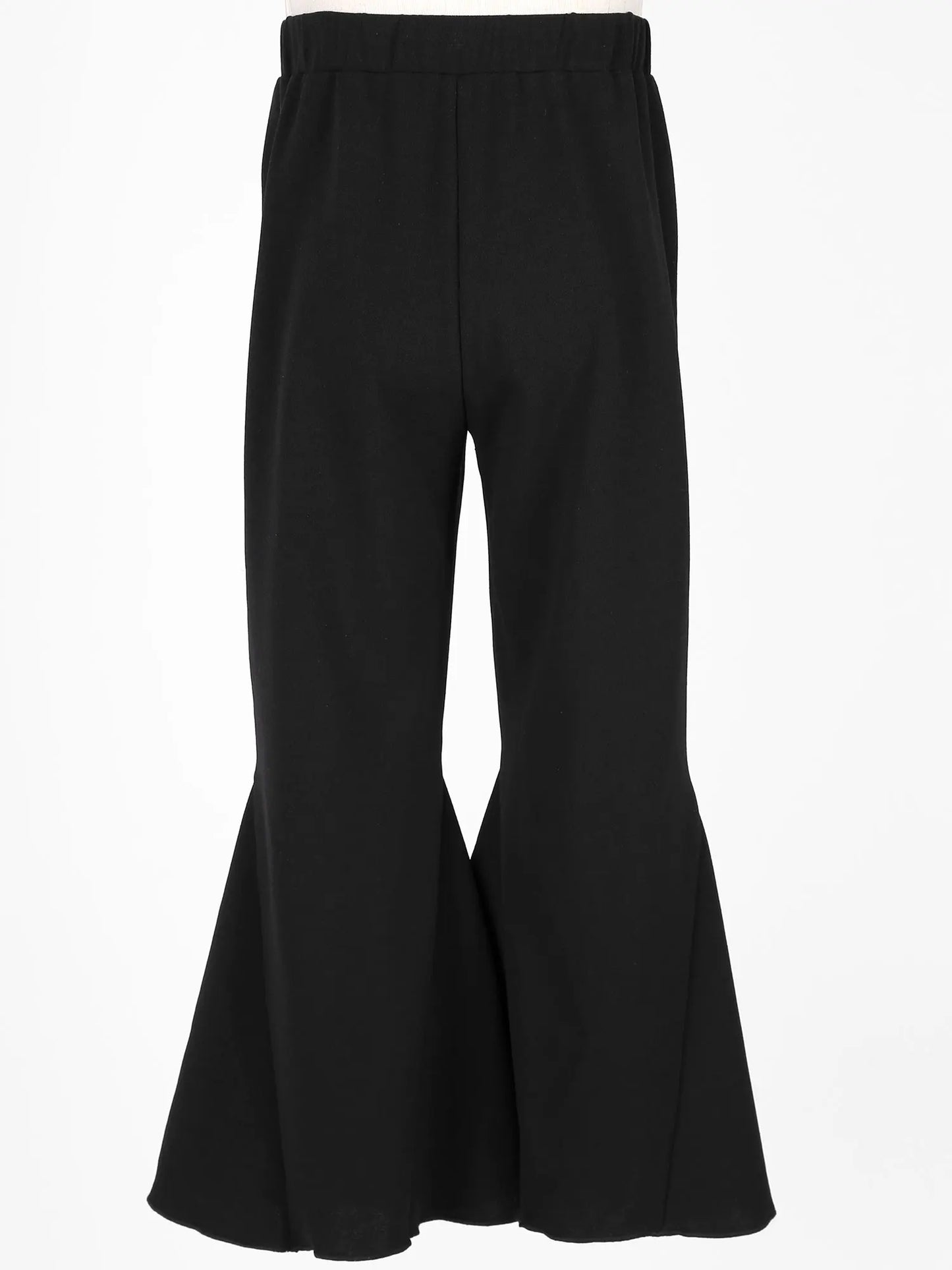 Kids' Girls' Black Ruffle Flare Pants - Fashionable Casual Bell-Bottoms (6-16Y)