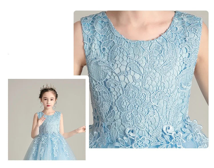 Girls' Elegant Evening Dress - Blue Princess Wedding Party Dress