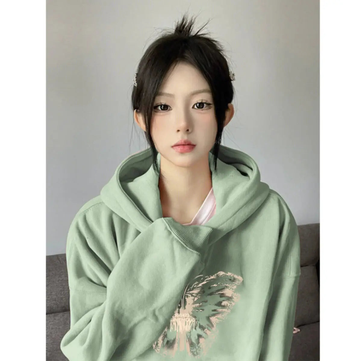 American Butterfly Hooded Hoodie - Spring Autumn Women's Casual Top