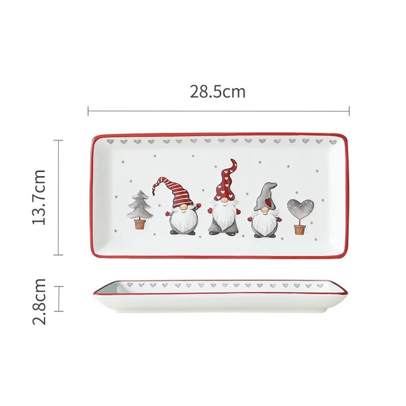 Rectangular Christmas Ceramic Dinner Plates Afternoon Tea Dessert Tray Ceramic Relief Plate Western Plates Tableware Gifts