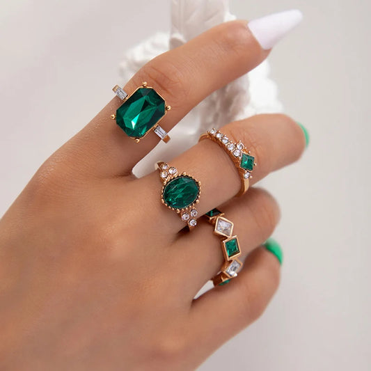 Tocona Vintage Geometric Crystal Ring Set: Simple Irregular Alloy Design