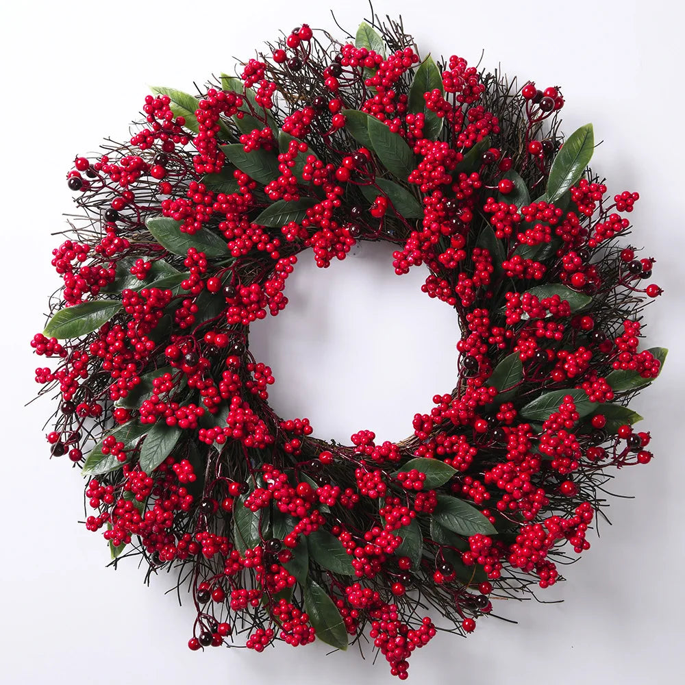 Handmade Christmas Wreath – Cypress Leaf, Red Berry, Pine, for Door or Wall Decor