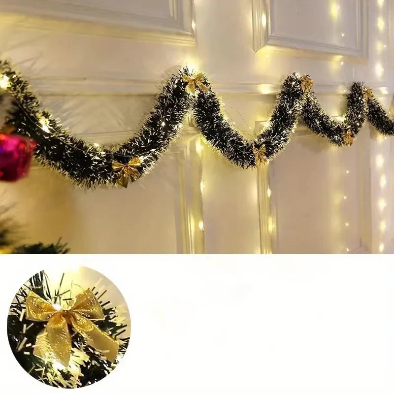 2m LED Christmas Tinsel Garland – Metallic Twist Decoration for Fireplace & Hanging