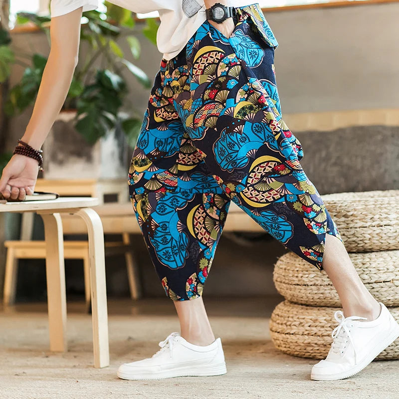 Harajuku Summer Loose Fit Wide-Leg Pants - Men’s Cotton Linen Baggy Trousers