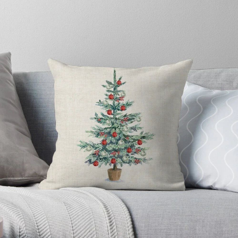 1PC Christmas Linen Pillowcase Cushion Cover – Customizable Home Sofa Decoration