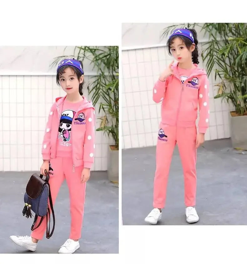 Fashion Girls' 3PCS Tracksuit Set - Vest, Coat & Pants for Autumn/Winter