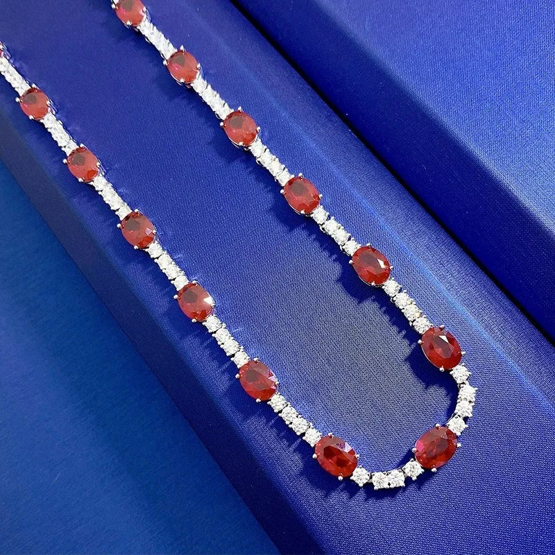 Handmade Lab Ruby & Diamond 14K White Gold Necklace - Bridal & Engagement Jewelry