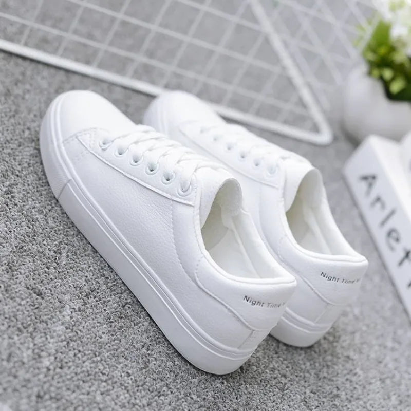 Women's Vulcanize Shoes – Classic Solid Color PU Leather Sneakers