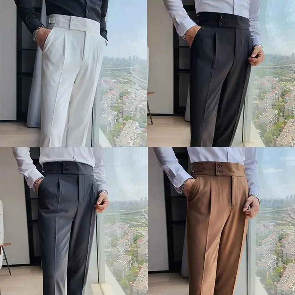 Men's Slim Fit High-Waist Office Trousers – Classic, Vintage-Inspired, with Pockets for a Sophisticated Look