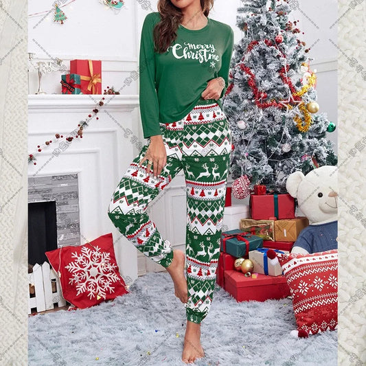 2Pcs Women's Christmas Print Long Sleeve Pajama Set