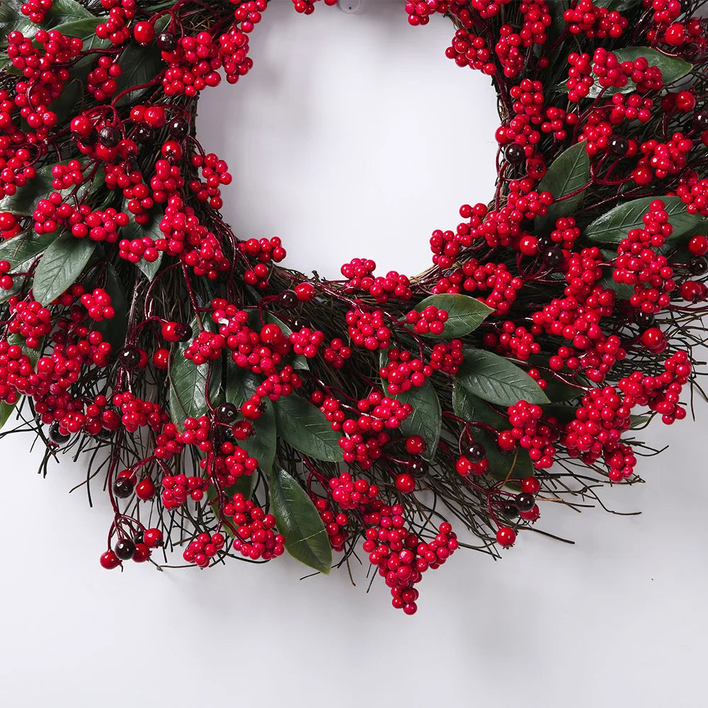 Handmade Christmas Wreath – Cypress Leaf, Red Berry, Pine, for Door or Wall Decor