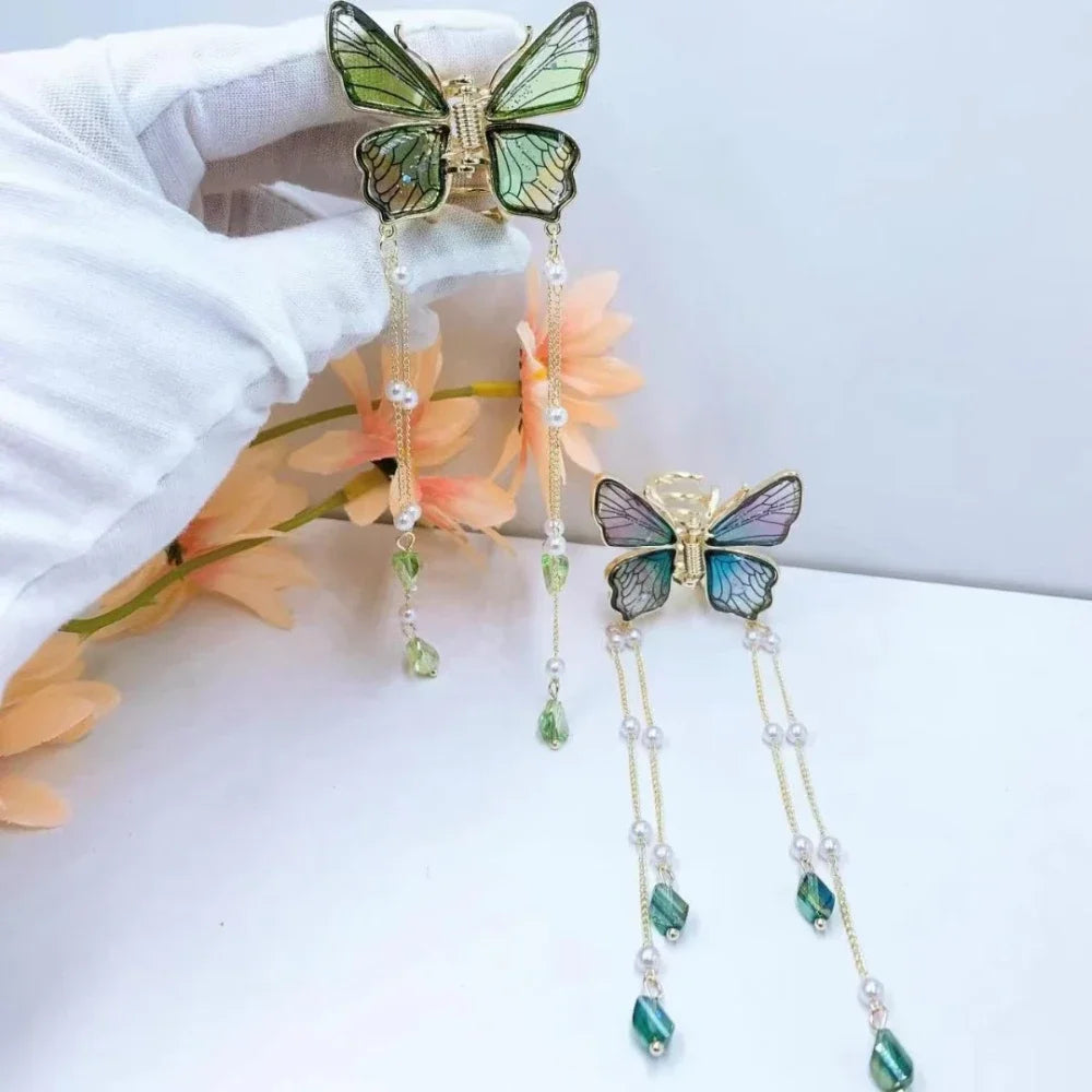 Fashion Butterfly Tassel Hairpin - Elegant Shark Clip for Women