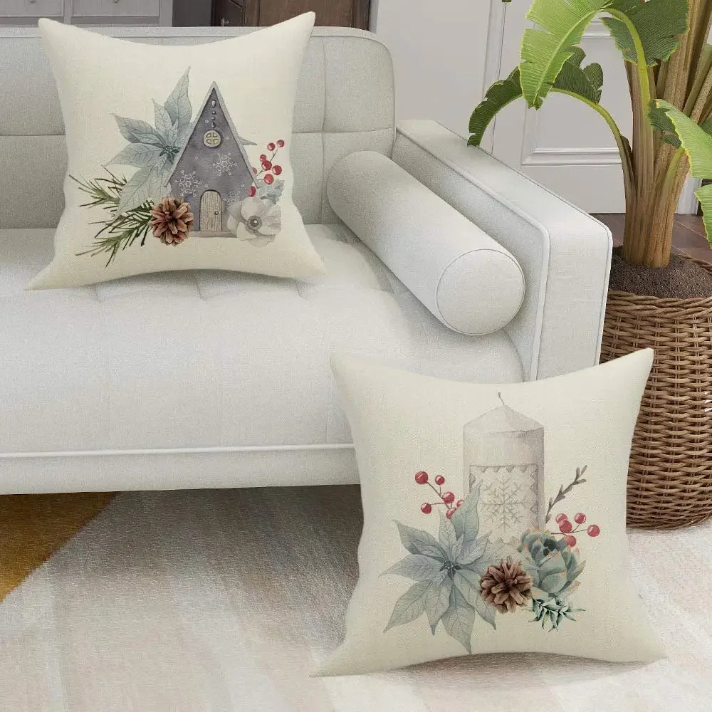 1PC Christmas Linen Pillowcase Cushion Cover – Customizable Home Sofa Decoration