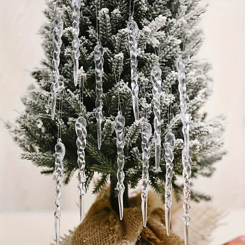 12/24/36pcs Crystal Clear Christmas Tree Ornaments Icicle Decorations