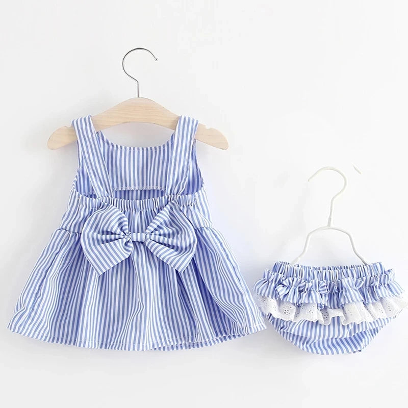 Baby Girl Summer 2-Piece Set - Striped Dress & Shorts