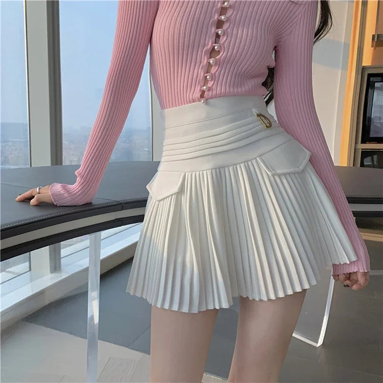 Summer White Pleated Mini Skirt - High Waist A-Line Korean Fashion