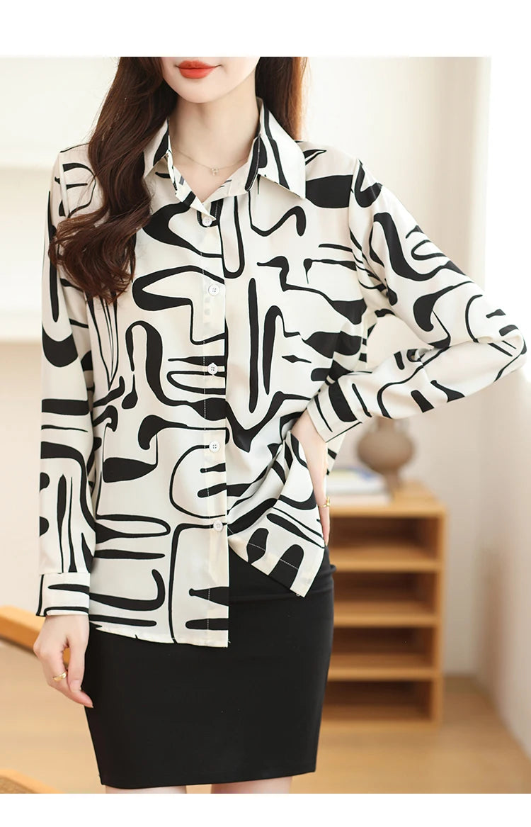 Spring Korean Loose Polo-Neck Long Sleeve Shirt for Women