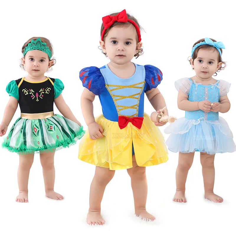 Newborn Princess Baby Girls Dress – Mermaid, Belle, Anna, Cinderella, Rapunzel Infant Costume Bodysuit Onesie