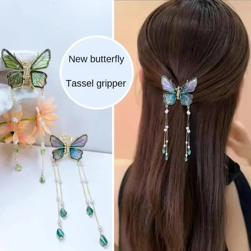 Fashion Butterfly Tassel Hairpin - Elegant Shark Clip for Women