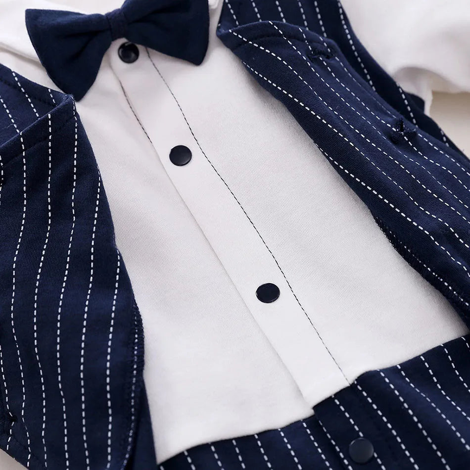 Newborn Boys Striped Tuxedo Romper - Formal Sleepwear