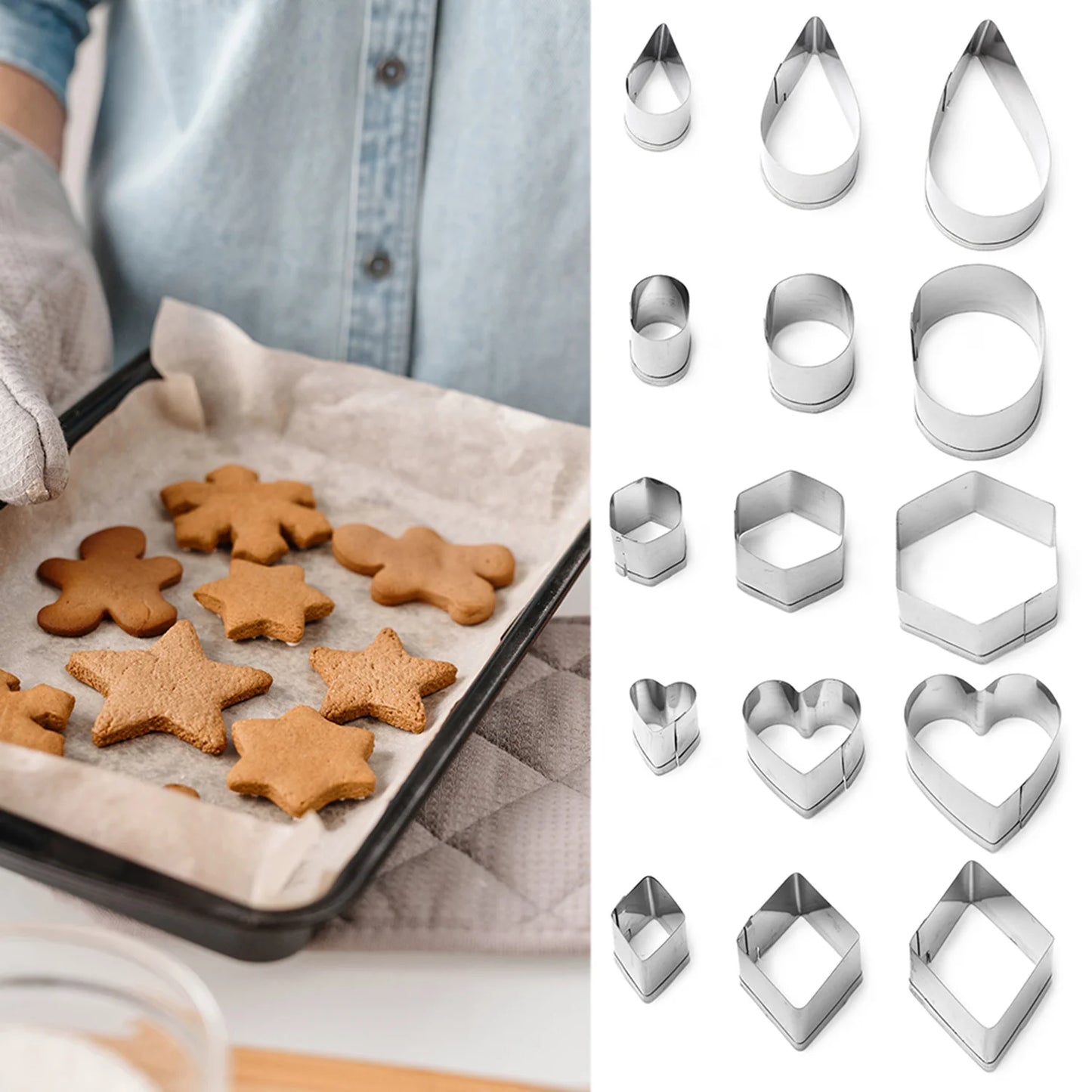 1/30Pcs Stainless Steel Cake Molds – Heart, Star, Flower Shape Pastry & Cookie Cutters