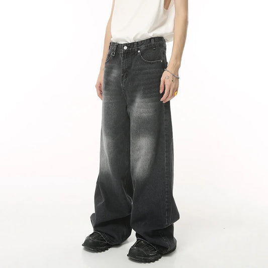 Vintage Men's Baggy Denim Trousers - Streetwear Wide-Leg Distressed Pants