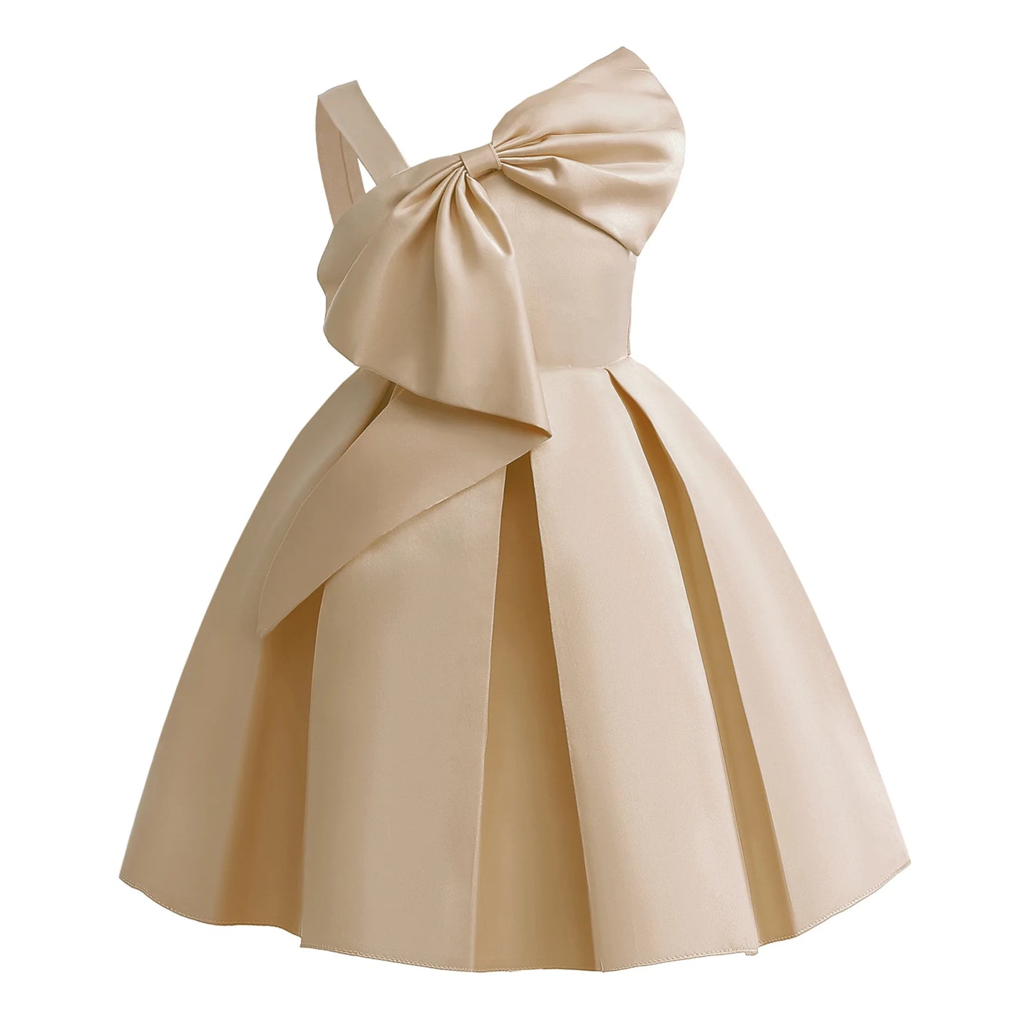 2024 Girls' One-Shoulder Satin Dress with Big Bow