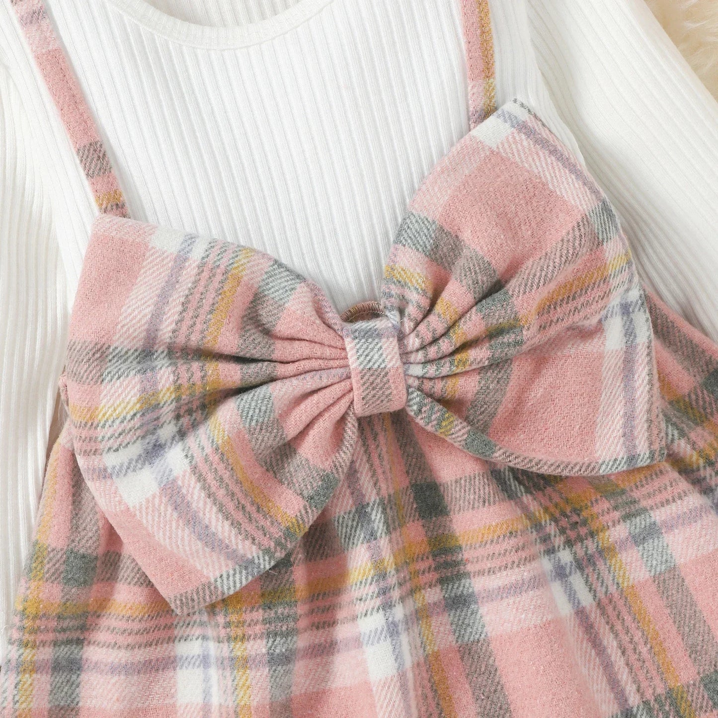 Baby Girl Pink Plaid Bow Dress Set - 2pcs