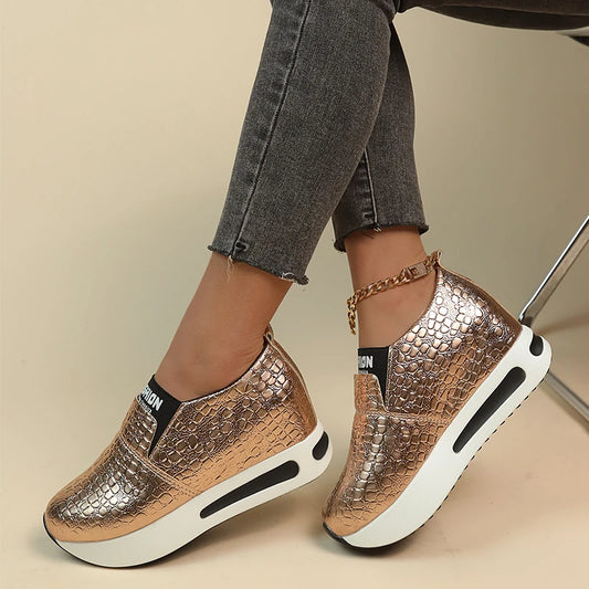 Women's Gold & Silver Patent Leather Platform Sneakers