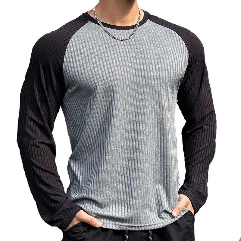 Men's Long Sleeve Gym Shirt - Splice Color Quick Dry Fitness Tee