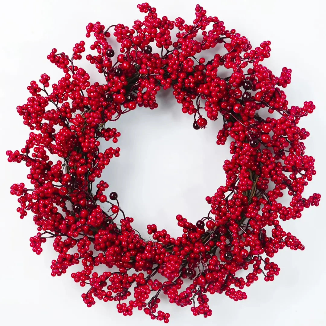 Handmade Christmas Wreath – Cypress Leaf, Red Berry, Pine, for Door or Wall Decor