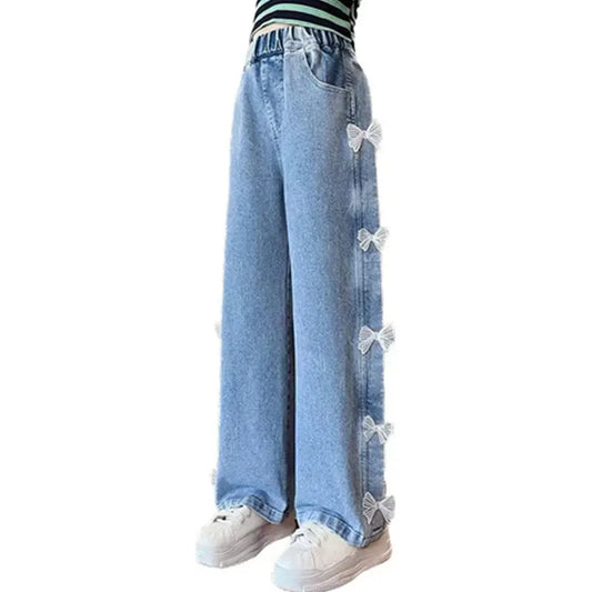 Girls' Wide Leg Jeans with Butterfly Print - Fashion Trousers