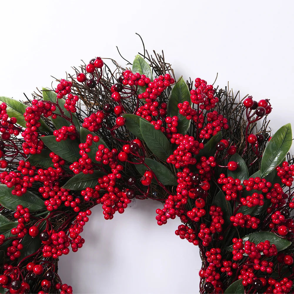 Handmade Christmas Wreath – Cypress Leaf, Red Berry, Pine, for Door or Wall Decor