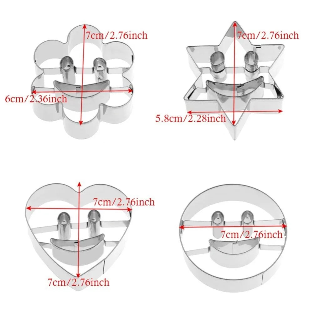 4Pcs Stainless Steel Smile Face Cookie Cutter Set - Baking Molds