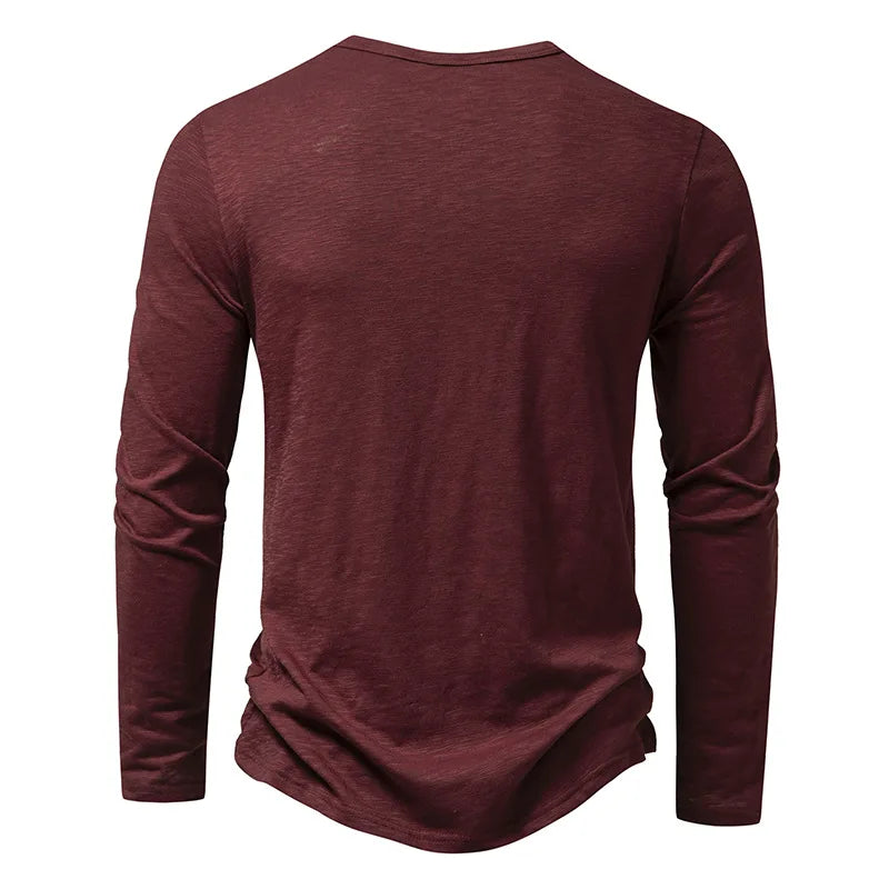 Vintage Red Distressed Henley Long Sleeve Tee