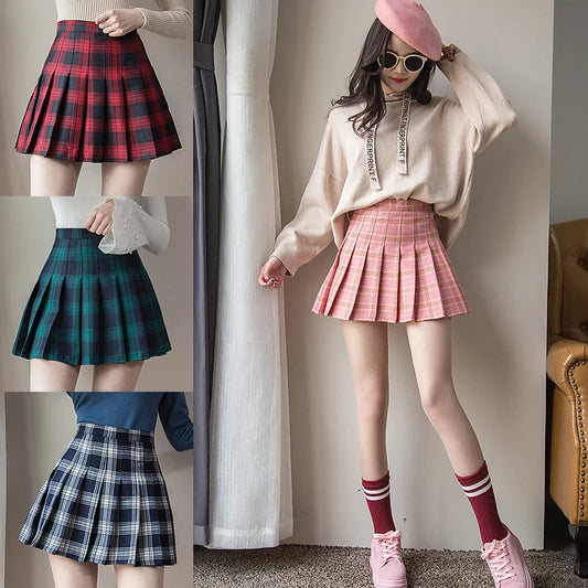 Korean High-Waist Plaid Mini Skirt