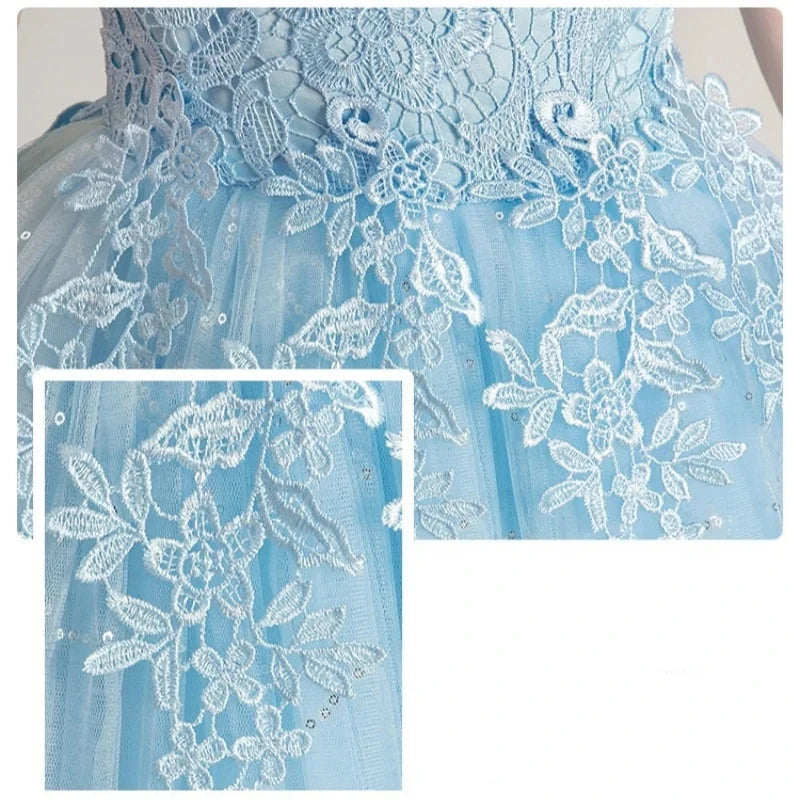 Girls' Elegant Evening Dress - Blue Princess Wedding Party Dress