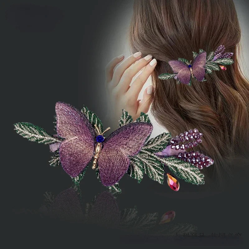 Elegant Embroidered Butterfly Hairpin - Retro Spring Clip for Women & Girls