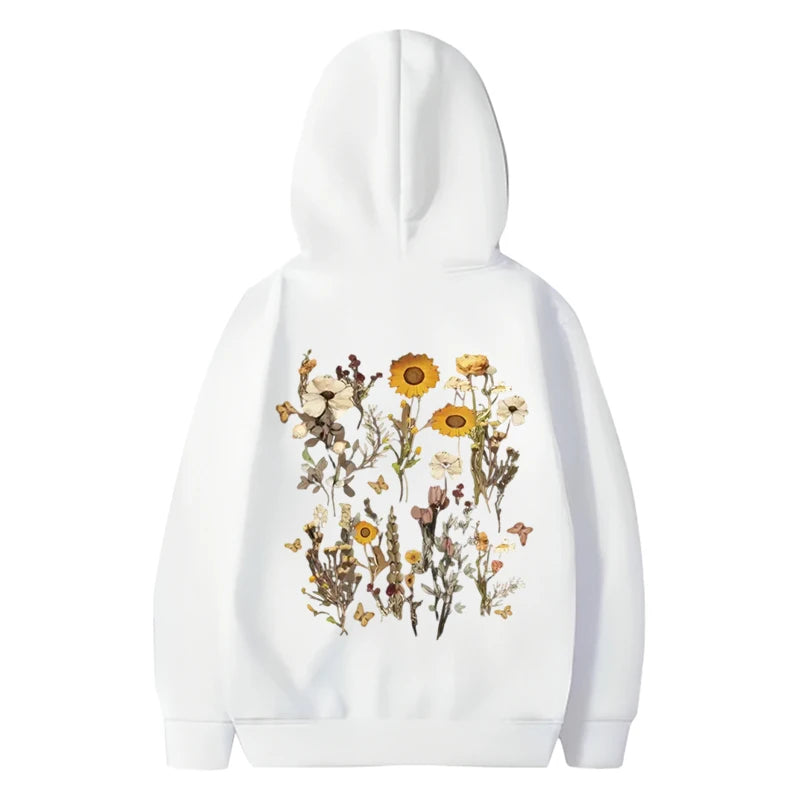 Cute Floral Print Women's Casual Fleece Hoodie