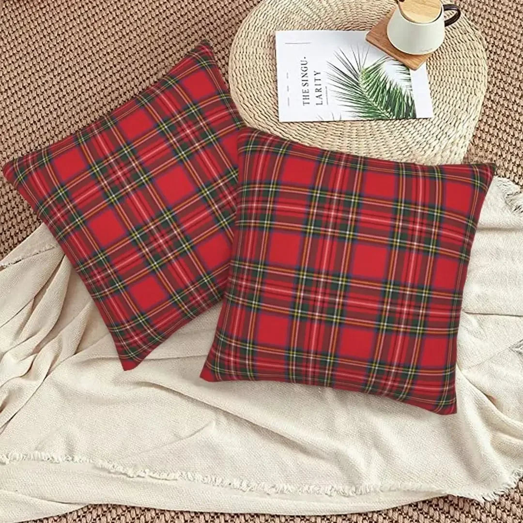 Christmas Tartan Plaid Pillow Covers – Red Cushion Covers for Sofa, Bed, Party, or Home Décor