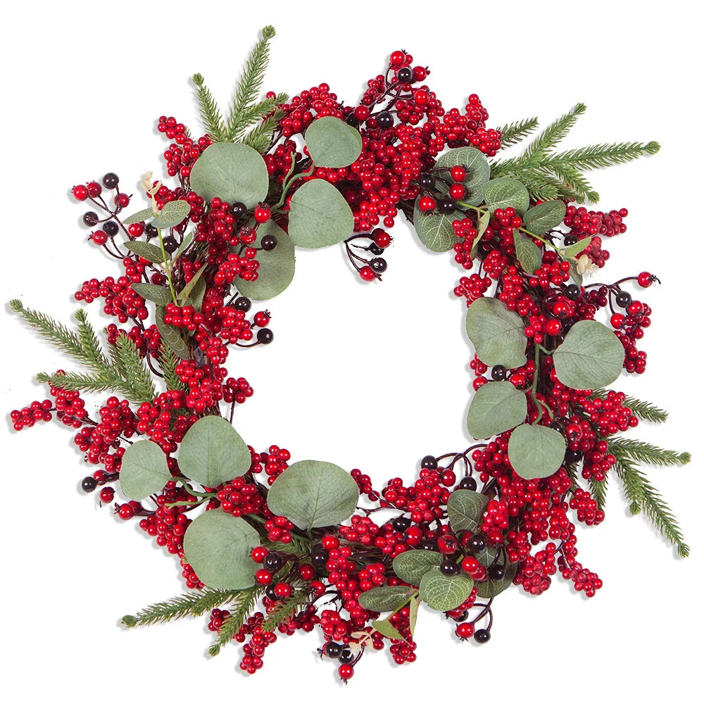 Handmade Christmas Wreath – Cypress Leaf, Red Berry, Pine, for Door or Wall Decor