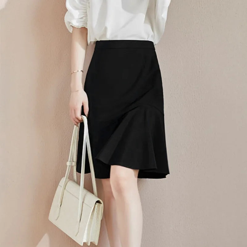 Summer High Waist Wrap Midi Trumpet Skirt - Women's Office Fashion