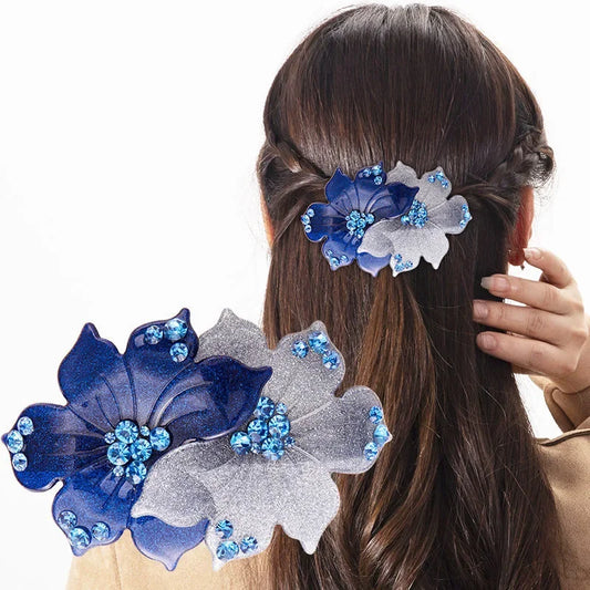 Fashion Dual Color Flower Zircon Hairpin - Elegant Resin Shark Clip for Women